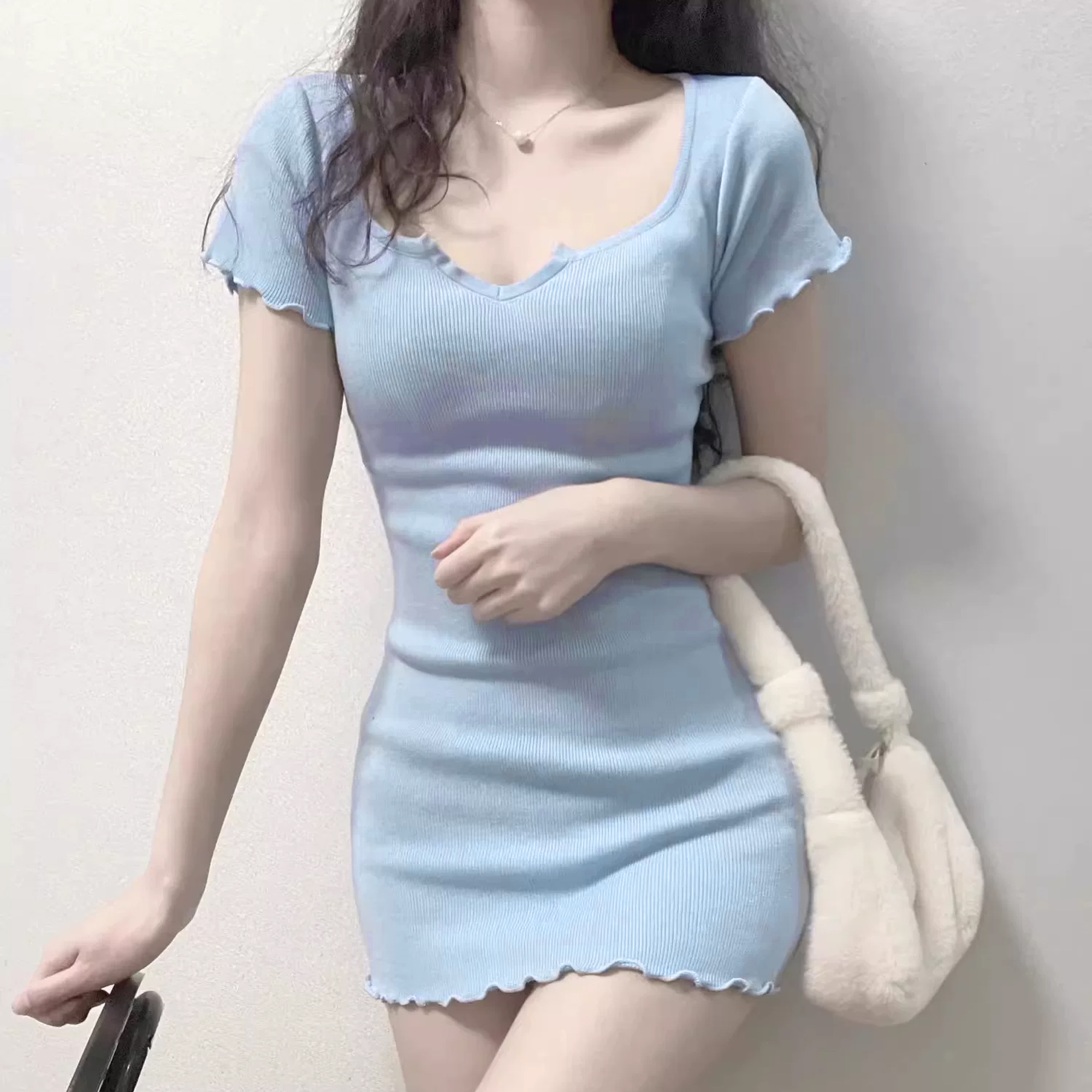 Supershow-Dresses,Womens Summer Mini Dress Ribbed Knit Crewneck 2026 Basic Slim Fit Party Cocktail Short Dresses - Image 2